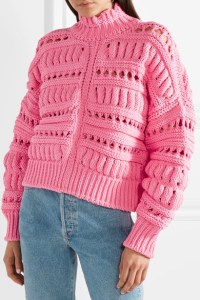Bomber jacket style, pink cardigan with eyelet and textured details. By Isabel Marant, SS2018