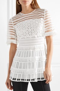 Lela Rose Fringed Crocheted Lace Peplum Top (from net-a-porter) SS2018