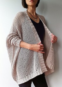 Oversized, knitted cardigan with all-over mesh lace. Knitting pattern: Angelina Cardigan by Vicky Chan.