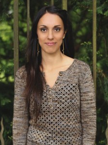 Knitted Henley sweater with mesh lace body. Knitting pattern: Timeless Henley by Joji Locatelli