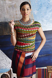 Crocheted, multi-colour top with ballet neck. Crochet pattern: #21 Ballet-neck tee by Linda Skuya.