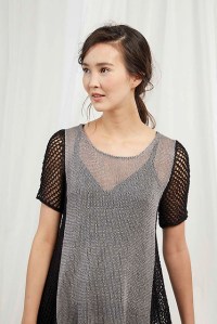 Two-tone, knitted lace mesh dress. Knitting pattern by Lang Yarns Switzerland