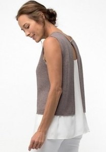 Knitted tank top with open back. Knitting pattern: Aurora by Shellie Anderson