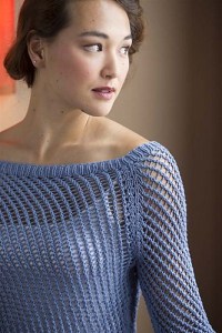 Knitted sweater with wide Bardot neck, with bias mesh. Stonecutter Sweater by Amy Miller