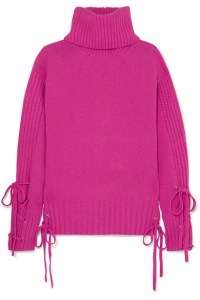 Pink, oversized sweater with lace-up detailing at cuffs and hem, by McQ Alexander McQueen.