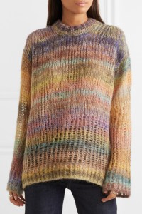 Oversized, slouchy, striped sweater with mesh details.