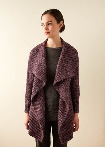 Oversized, ribbed cardigan with wide open collar, designed by Purl Soho. Knitting pattern available at ravelry.com.