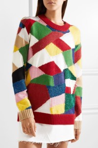 Multi-coloured, patchwork intarsia sweater by Burberry. Autumn Winter 2018-2019.