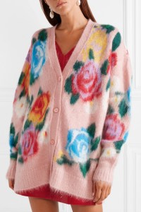 Miu Miu oversized cardigan in cosy mohair blend yarn, with colourful floral intarsia design.